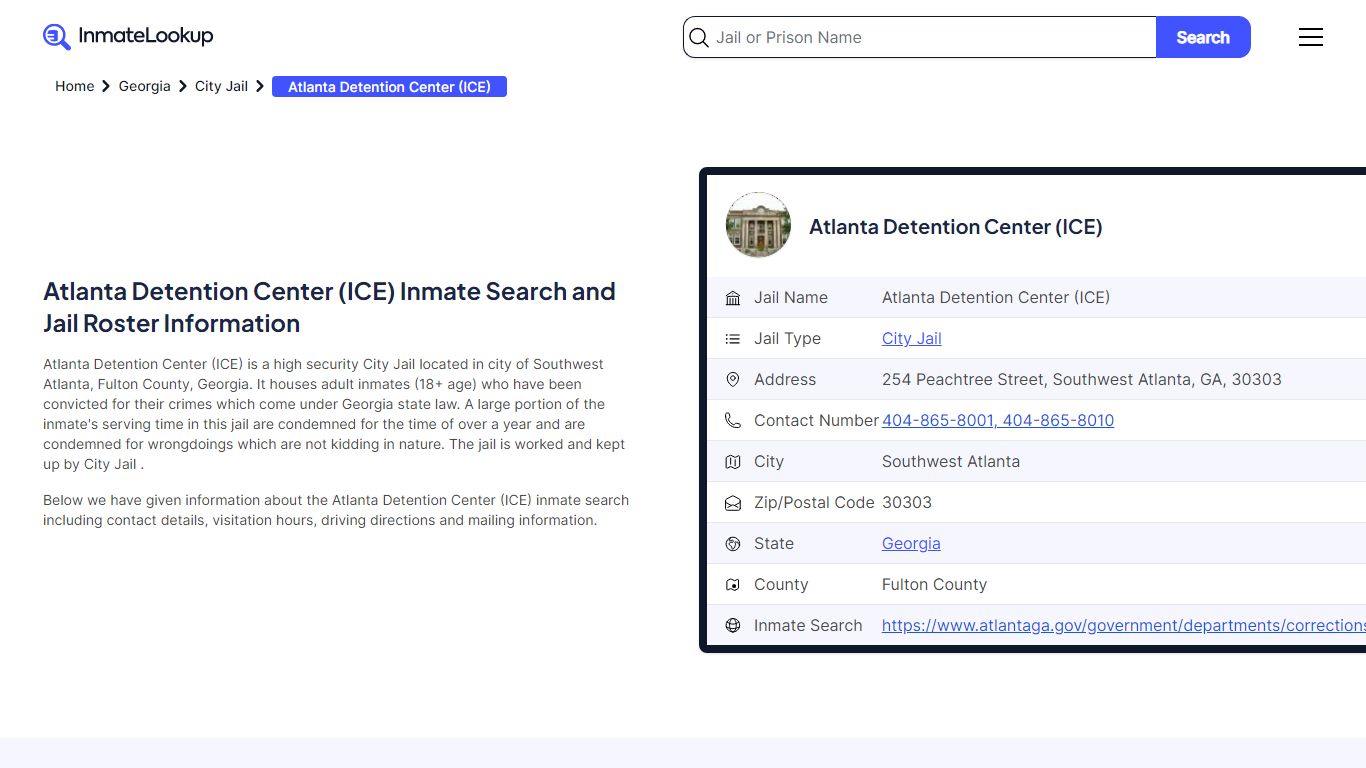 Atlanta Detention Center (ICE) Inmate Search, Jail Roster, Bookings ...